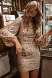 Flytonn-nye outfits Sparkly Long Sleeve Round Neck Sequin Mini Dress - Gold-back to school outfits Christmas  Outfits Thanksgiving Gift New Year's Eve