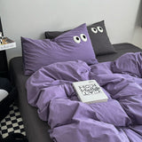 Flytonn-2025 Spring Bedding Set Ins Style Nordic Bedding Set No Filling Duvet Cover Pillowcase with Cute Eye Embroidered Solid Color Single Queen Size Bed Linen