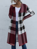 Flytonn-Winter Outfits Christmas Thanksgiving Gift New Year's Eve Outwear Long Sleeves Loose Plaid Collarless Outerwear