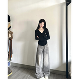 Flytonn-Women's Grey Jeans Baggy Vintage 90 Aesthetic Star Cowboy Pants Harajuku Oversize Denim Trousers Y2k 2000s Trashy Clothes 2024