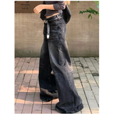 Flytonn-Black Womens Jeans High Waist Vintage Straight Winter Y2K Classic Denim Pants Streetwear American Wide Leg Baggy Denim Trouser