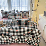 Flytonn-2025 Spring Bedding Set Ins Pink Plaid Bedding Set No Filler Twin Queen Size Comforter Cover Flat Sheet Pillowcase Girls Boys Solid Blanket Duvet Duvet