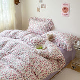 Flytonn-2025 Spring Bedding Set Cute Floral Duvet Cover Set Ins Korean Style with Flat Sheet Pillowcase No filler Washed Cotton Queen Double Home Bed Linens