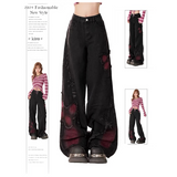 Flytonn-Women's Black Gothic Baggy Jeans Harajuku Y2k Aesthetic Butterfly Denim Trousers Korean Jean Pants Vintage 2000s Trashy Clothes