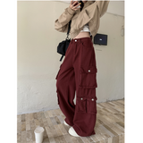 Flytonn-Red Jeans Women American Y2K Vintage High Waisted Jean Straight Streetwear Casual Loose Wide Leg Denim Pants Denim Trouser