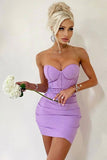 Flytonn-nye outfits Sexy Sweetheart Strapless Pleated Bodycon Bandage Mini Dress - Purple