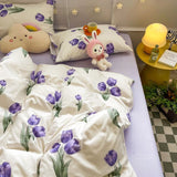 Flytonn-2025 Spring Bedding Set Floral Bedding Set Ins Korean Style Girls Full Queen Size Duvet Cover Flat Sheet Pillowcase No Filler Soft New Home Bed Linens