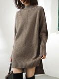 Flytonn-Black Friday Sale - Loose Long Sleeves Contrast Color Half Turtleneck Sweater Dresses