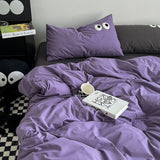 Flytonn-2025 Spring Bedding Set Ins Style Nordic Bedding Set No Filling Duvet Cover Pillowcase with Cute Eye Embroidered Solid Color Single Queen Size Bed Linen