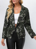 Flytonn-Winter Outfits Christmas Thanksgiving Gift New Year's Eve Outwear Long Sleeves Loose Buttoned Camouflage Pockets Notched Collar Blazer Outerwear