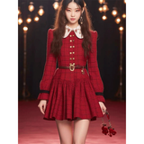 Flytonn-y2k outfits Autumn/Winter Women Red Dress High end Christmas French Hepburn Style Doll Neck Waist Slimming A-line Short Dress for Women