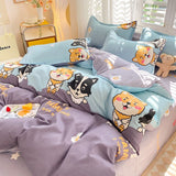 Flytonn-2025 Spring Bedding Set Cute Rabbit Bedding Set Flat Sheet Duvet Cover Pillowcases Single Double Queen Size Bed Linen Boys Girls Home Textile