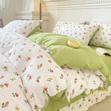 Flytonn-2025 Spring Bedding Set Cute Korean Duvet Cover Set Floral Style with Flat Sheet Pillowcase No filler Twin Queen Double Girls Boys Home Decor Bed Linens