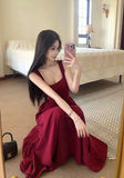 Flytonn-birthday dress pretty outfits Stylish Sleeveless Maroon Knit Maxi Dress with Shoulder Straps Graduation Gifts