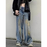 Flytonn-Blue Jeans Women Y2K Hip Hop Vintage High Waisted American Style Jeans Streetwear Casual Loose Large Size Wide Leg Denim Pants