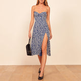 Flytonn-BACK TO SCHOOL OUTFIT Dresses For Women 2025 Sweetheart Neck Vintage Floral Print Beach Dress Spaghetti Strap Tie Sexy Side Slit Summer Midi Dress