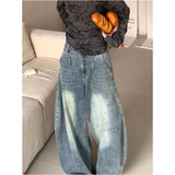 Flytonn-Blue Womens Jeans High Waist Vintage Straight LOOSE Denim Pants Streetwear American Large Size Fashion Wide Leg Denim Trouser