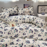 Flytonn-2025 Spring Bedding Set Korean Style Duvet Cover Set No Filler Fashion Floral Ins Twin Double Queen Size Boys Girls Flat Sheet Pillowcases Bedding Linen