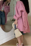 Flytonn-back to school outfits Long Sleeve Pink Striped Casual Blouse Shirt-spring outfits