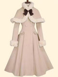 Flytonn- Fur Double-Breasted Bow Coat Dress