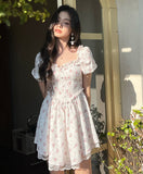 FLYTONN-spring summer dress Vacation photography outfits Vintage Tea Party Floral Dress ~ // Puff