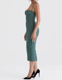 Flytonn- Joelle Forest Lace Midi Dress