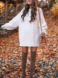 Flytonn- Oversized Cable Knit Sweater Dress