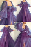 Flytonn- Princess Sheer Puff Sleeved Slit Dress