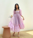 Flytonn- Puff Sleeve Organza Midi Dress