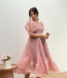 Flytonn- Puff Sleeve Organza Midi Dress