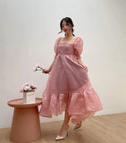 Flytonn- Puff Sleeve Organza Midi Dress