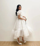 Flytonn- Puff Sleeve Organza Midi Dress