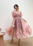 Flytonn- Puff Sleeve Organza Midi Dress