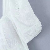 Flytonn- White Lace Bowknot Puff Sleeve Tiered Dress