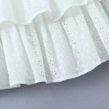 Flytonn- White Lace Bowknot Puff Sleeve Tiered Dress