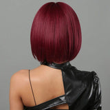 Flytonn-Burgundy Casual Daily Solid Patchwork Wigs