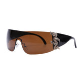 Flytonn-Brown Casual Daily Solid Patchwork Sunglasses