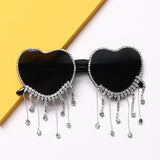 Flytonn-Grey Casual Sportswear Patchwork Tassel Rhinestone Sunglasses