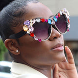 Flytonn-Colour Fashion Casual Patchwork Rhinestone Sunglasses