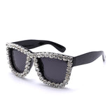 Flytonn-Black Fashion Casual Patchwork Rhinestone Sunglasses