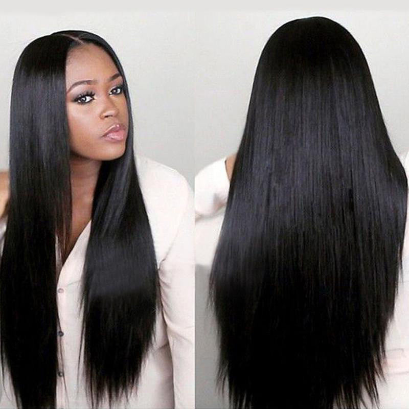 Flytonn-Black Fashion Casual Solid Long Straight Hair Wigs