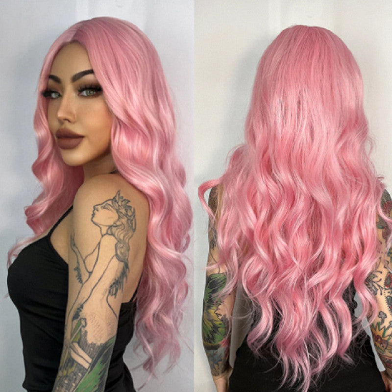 Flytonn-Pink Fashion Casual Solid Patchwork Wigs