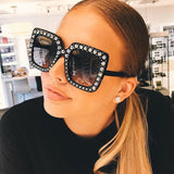 Flytonn-Casual Solid Patchwork Rhinestone Sunglasses