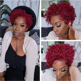 Flytonn-Burgundy Casual Solid Patchwork Wigs