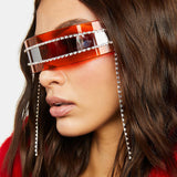 Flytonn-Red Fashion Casual Patchwork Tassel Rhinestone Sunglasses