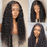 Flytonn-Black Fashion Casual Lace Water Deep Wave Lace Closure Wigs Middle Part Wet and Wavy Wigs