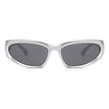 Flytonn-Silver Gray Casual Daily Solid Patchwork Sunglasses