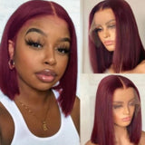 Flytonn-Burgundy Casual Daily Solid Patchwork Wigs