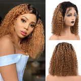 Flytonn-Brown Fashion Casual Blonde Curly Human Hair Lace Front Wigs