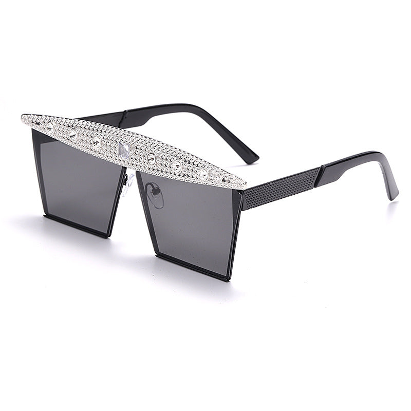 Flytonn-Black Fashion Casual Patchwork Rhinestone Sunglasses